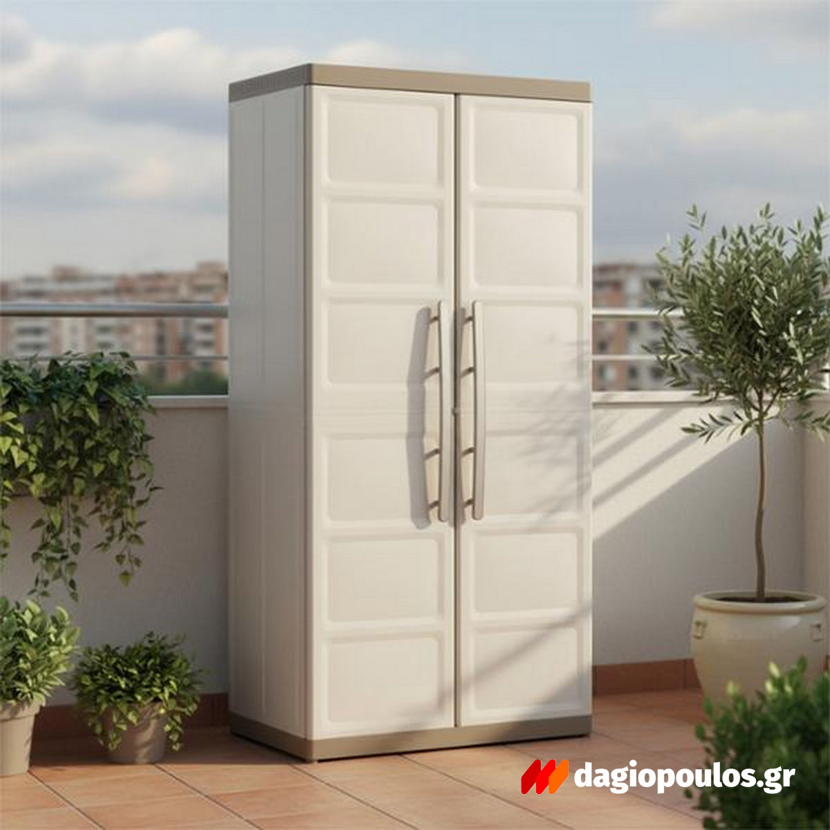 Keter Excellence High Multipurpose XL Ντουλάπα Δίφυλλη Ψηλή Με 4 Ράφια & Χώρισμα Μπεζ 305Lt