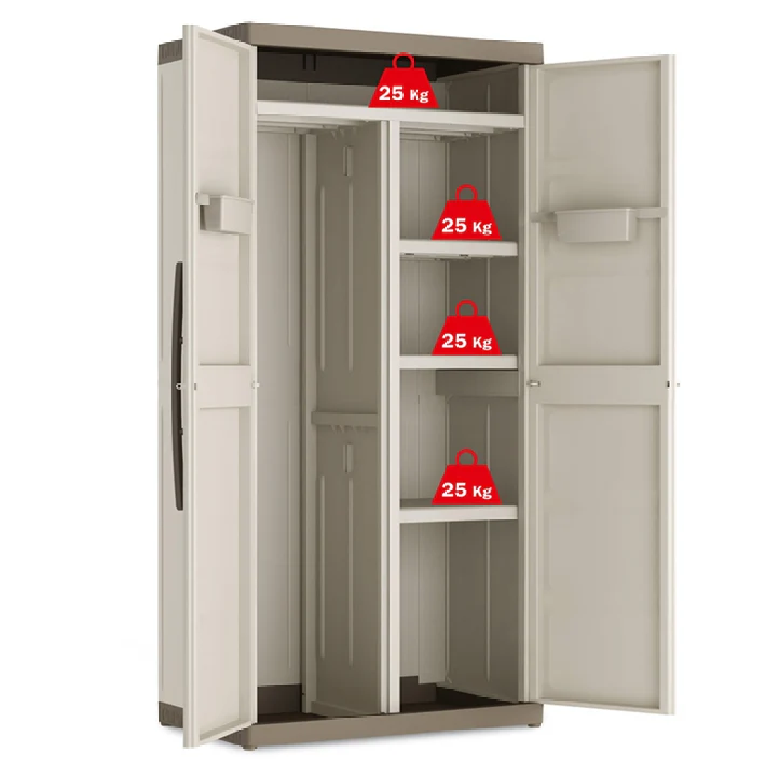 Keter Excellence High Multipurpose XL Ντουλάπα Δίφυλλη Ψηλή Με 4 Ράφια & Χώρισμα Μπεζ 305Lt