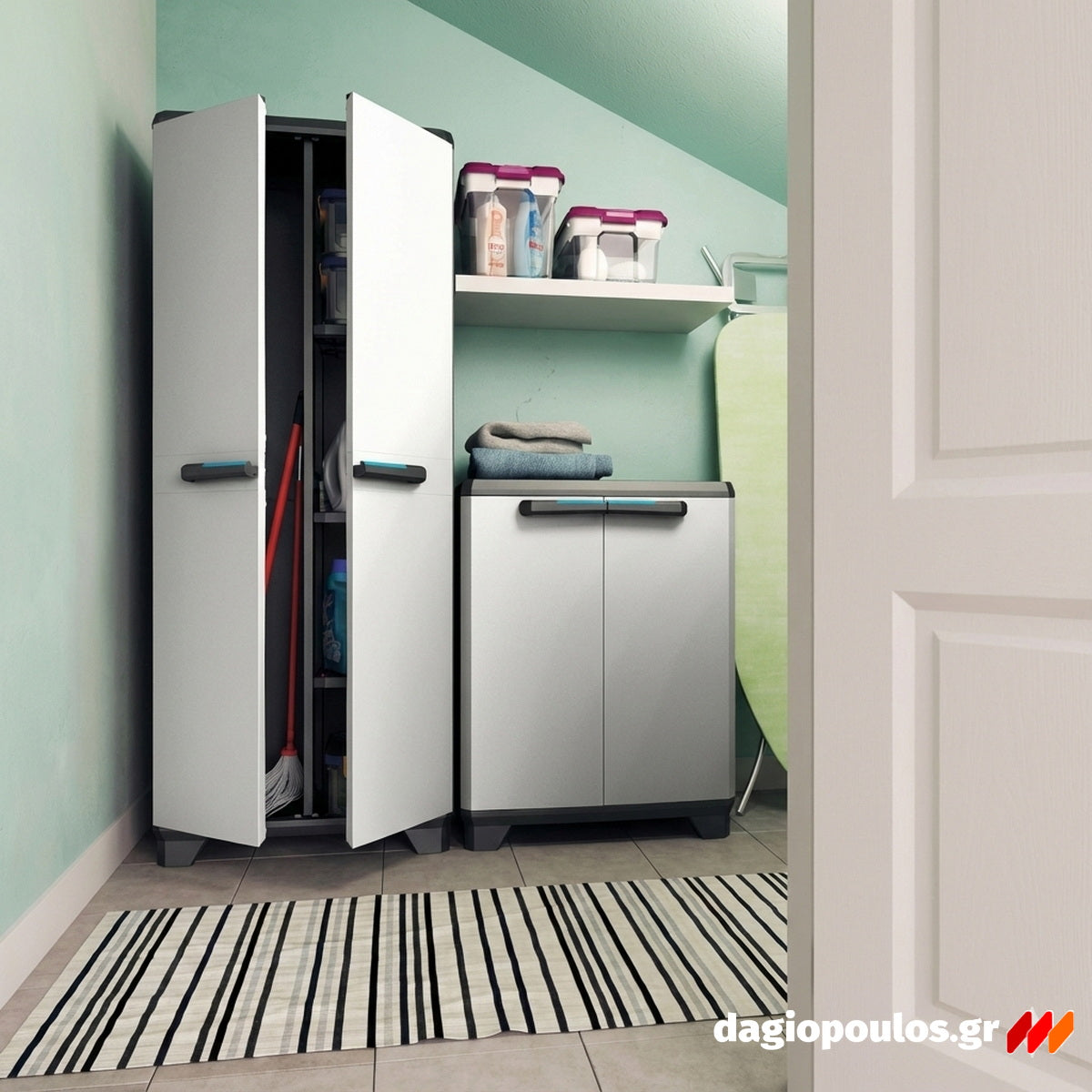 Keter Linear Tall Utility Ντουλάπα Ψηλή Με 3 Ράφια & Μεσαίο Χώρισμα Γκρι Ανοικτό