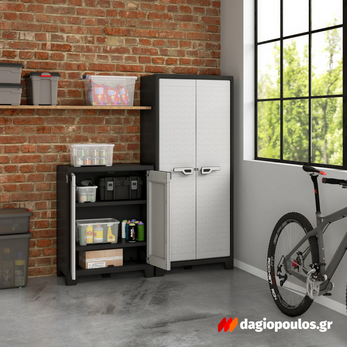 Keter Titan Base Ντουλάπα Δίφυλλη Χαμηλή Με 2 Ράφια Γκρι / Μαύρη