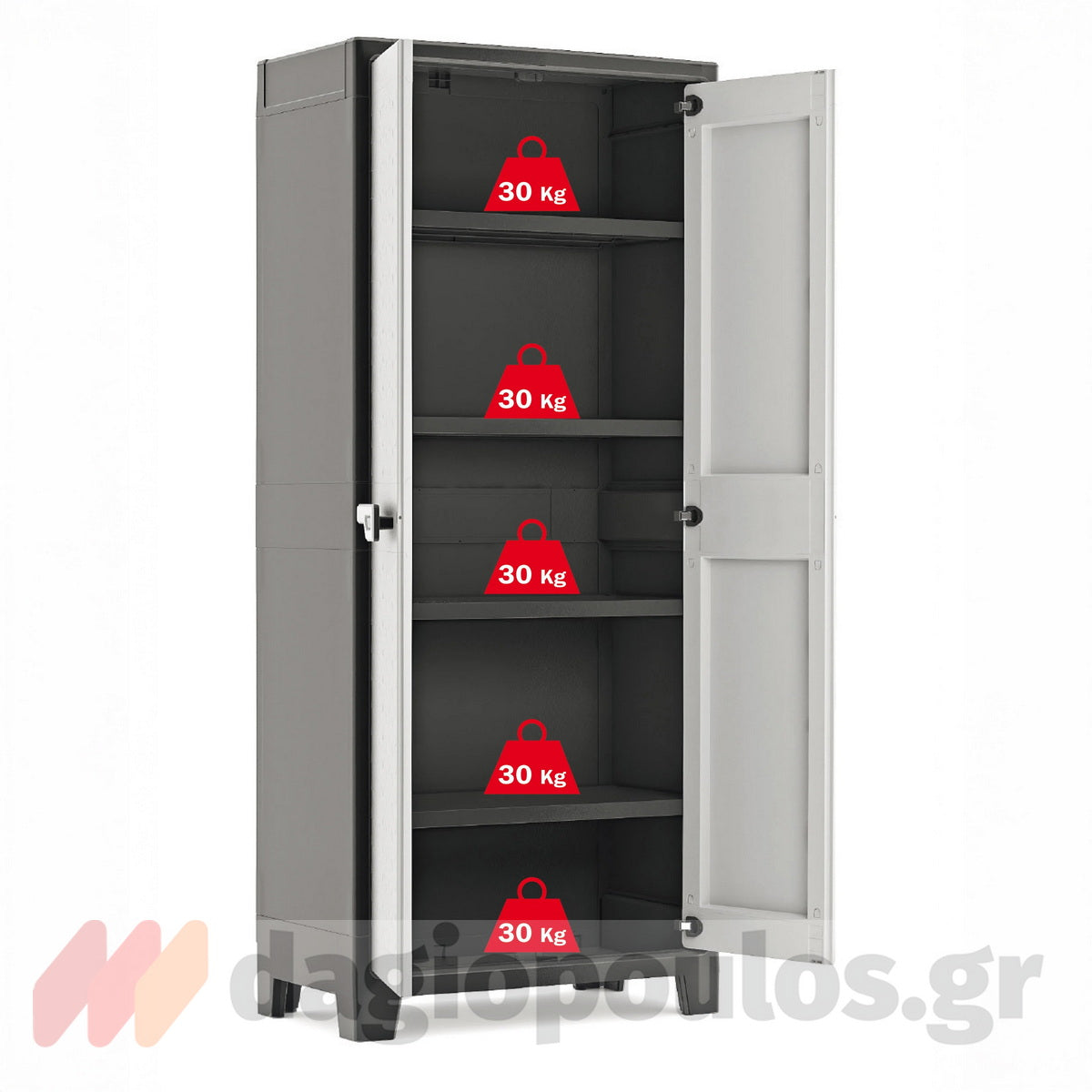 Keter Titan Tall Ντουλάπα Δίφυλλη Ψηλή Με 4 Ράφια Γκρι / Μαύρη