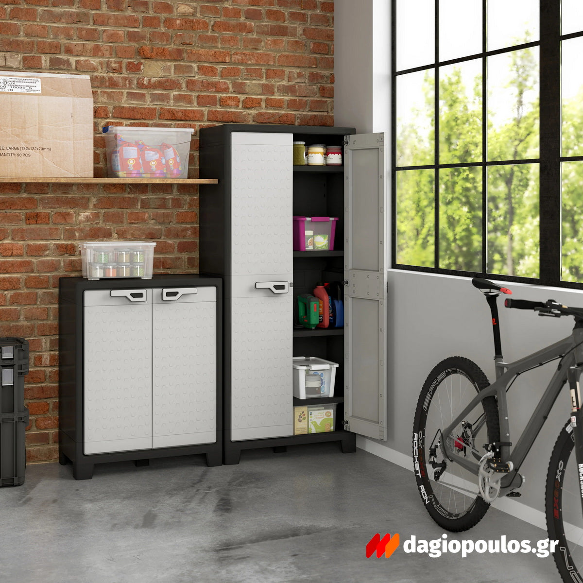 Keter Titan Multispace Ντουλάπα Δίφυλλη Ψηλή Με 4 Ράφια & Χώρισμα Γκρι / Μαύρη