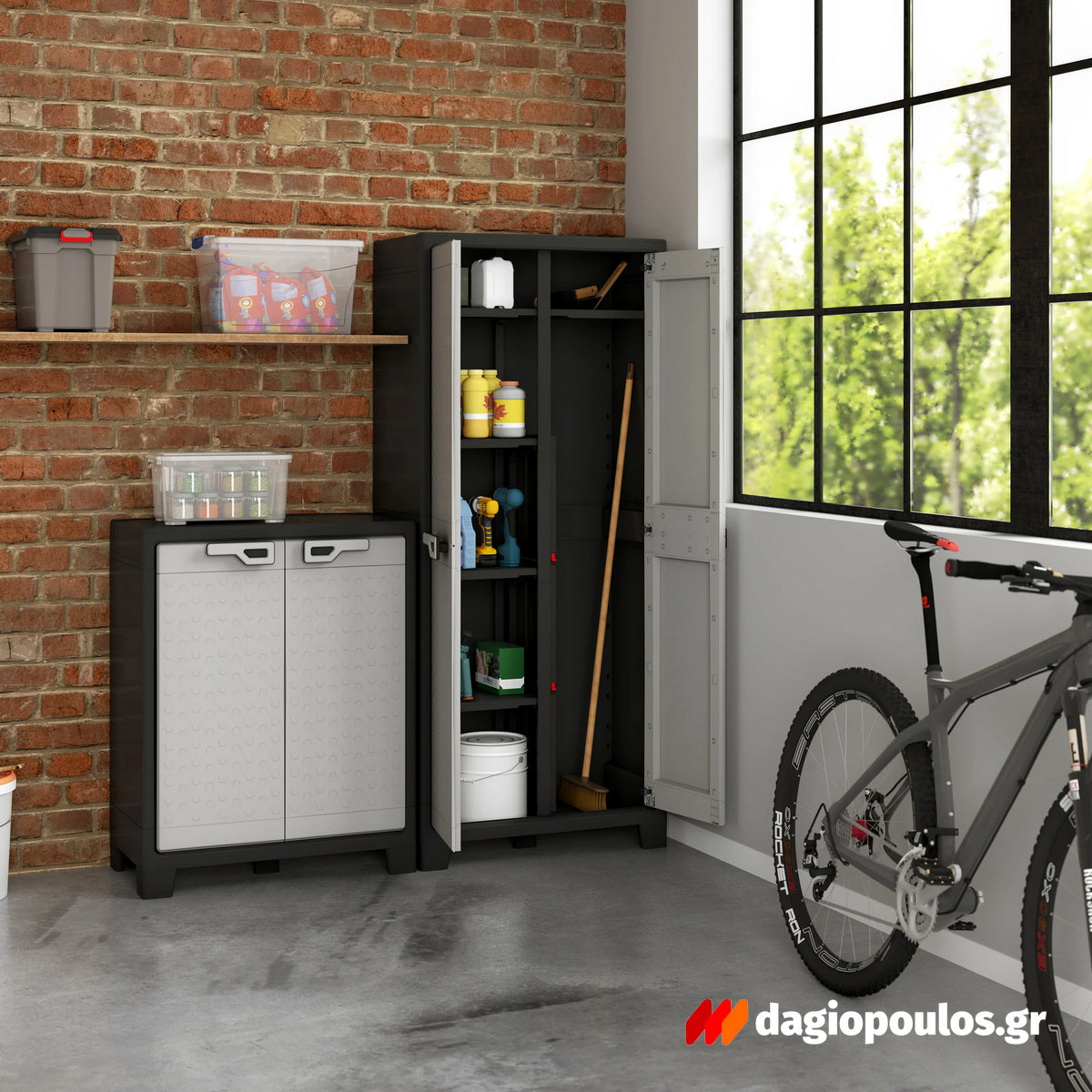 Keter Titan Multispace Ντουλάπα Δίφυλλη Ψηλή Με 4 Ράφια & Χώρισμα Γκρι / Μαύρη