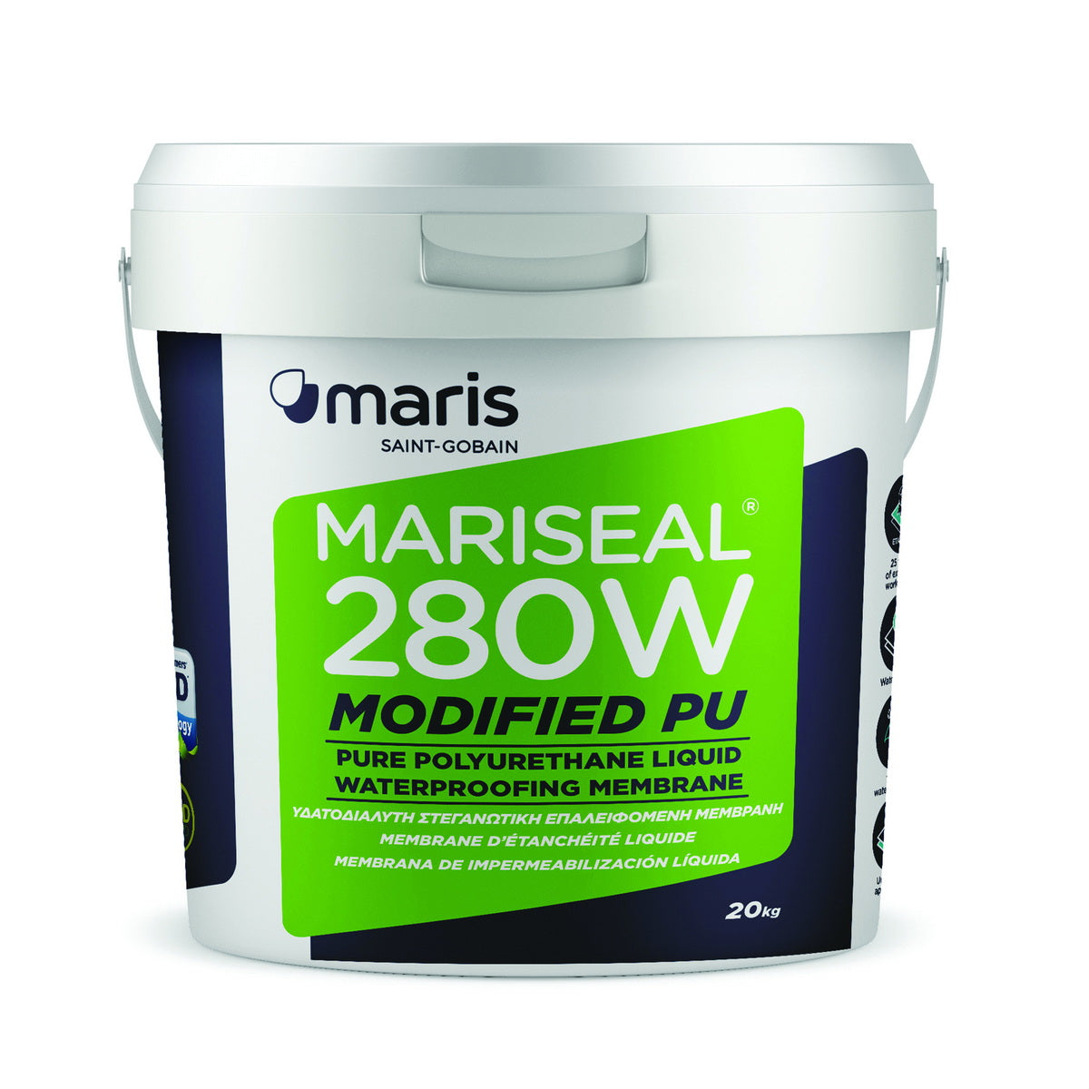 Maris Mariseal 280W Modified PU Ελαστομερές Μονωτικό Πολυουρεθάνης Νερού 20Kgr ΛΕΥΚΟ