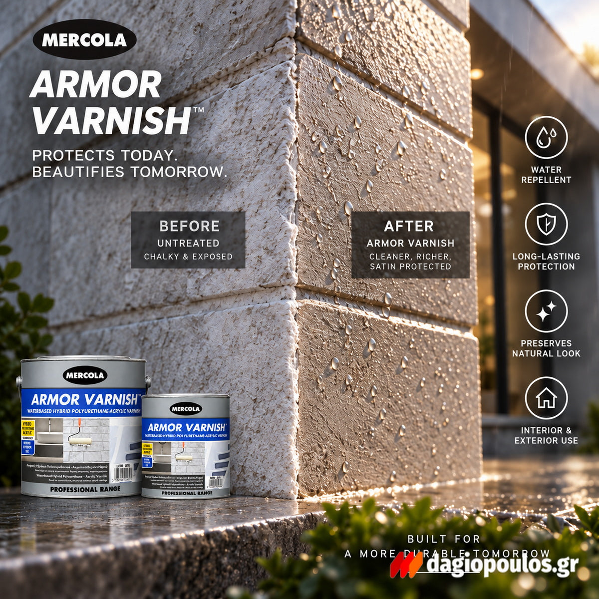 Mercola Armor Varnish Διαφανές Υβριδικό PU – Ακρυλικό Βερνίκι Νερού ΣΑΤΙΝΕ
