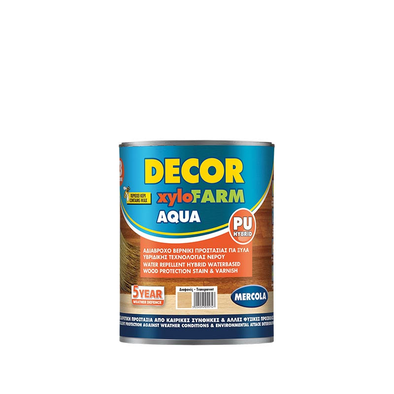 Mercola DECOR XYLOFARM AQUA Bερνίκι Eμποτισμού Εξωτερικών Ξύλων Νερού ΔΙΑΦΑΝΕΣ