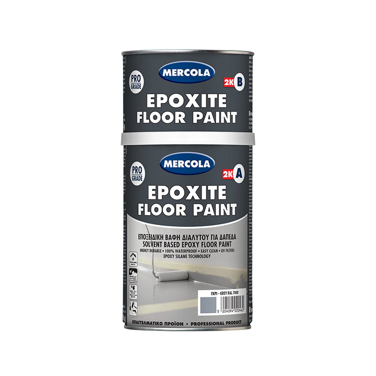 Mercola Epoxite Floor Paint 2K Εποξειδική Βαφή Δαπέδων Υψηλών Αντοχών RAL7035 Γκρι