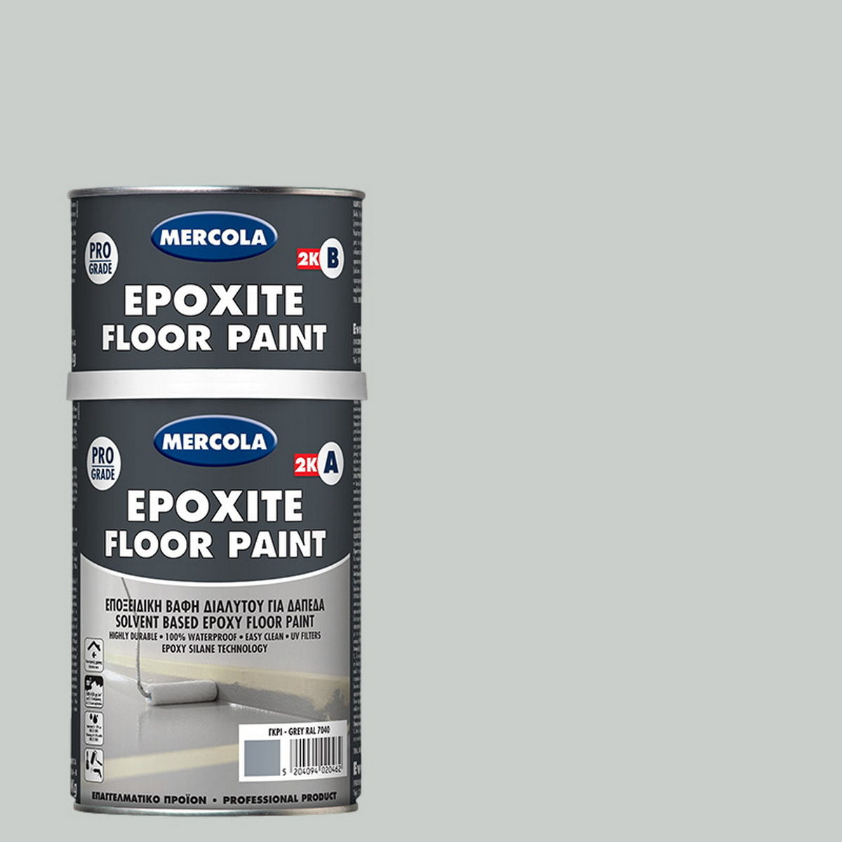 Mercola Epoxite Floor Paint 2K Εποξειδική Βαφή Δαπέδων Υψηλών Αντοχών RAL7035 Γκρι