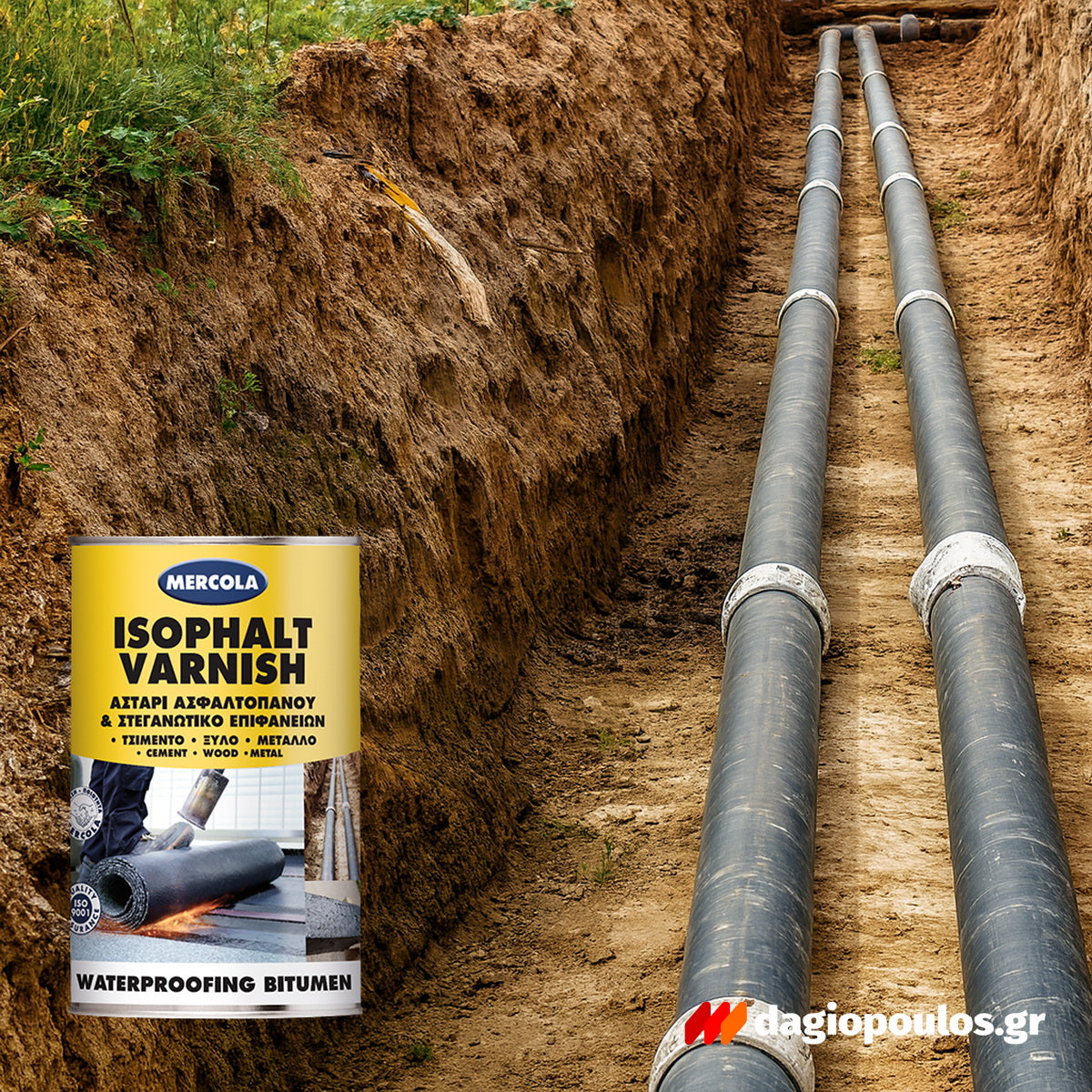 Evochem Mercola Isophalt Varnish Ασφαλτικό Στεγανωτικό Διαλύτου Μαύρο