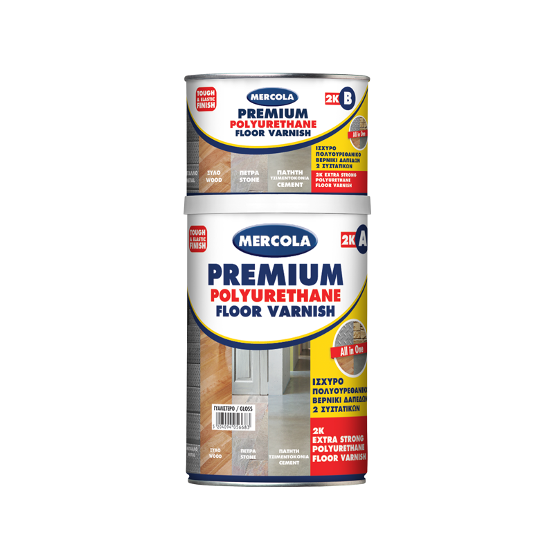 Mercola Premium Floor Varnish 2K Εποξειδικό Βερνίκι Ακρυλικής Πολυουρεθάνης Ξύλου Τσιμέντου Πατητής & Άλλων Υλικών ΓΥΑΛΙΣΤΕΡΟ