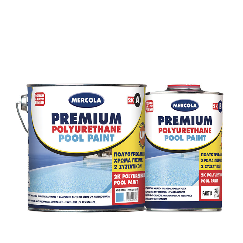 Mercola Premium Polyurethane Pool Paint 2K Υψηλής Απόδοσης Επαγγελματικό Χρώμα Πισίνας 2 Συστατικών Γαλάζιο