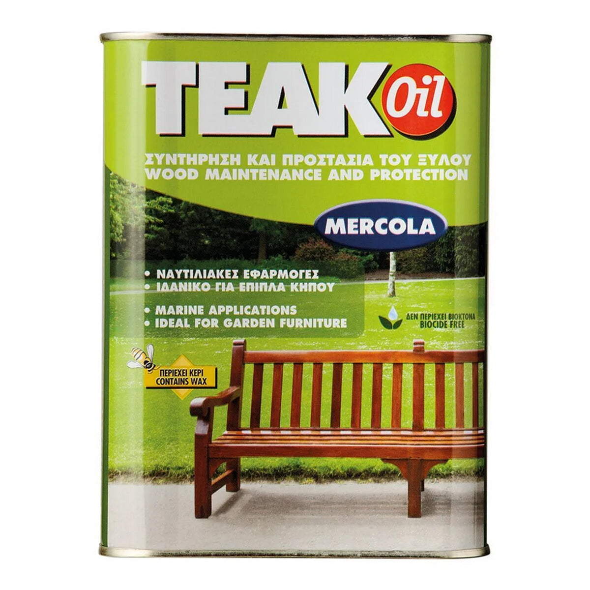 Mercola Teak Oil Λάδι Συντήρησης & Προστασίας Ξύλων & Επίπλων Κήπου Ματ ΑΧΡΩΜΟ