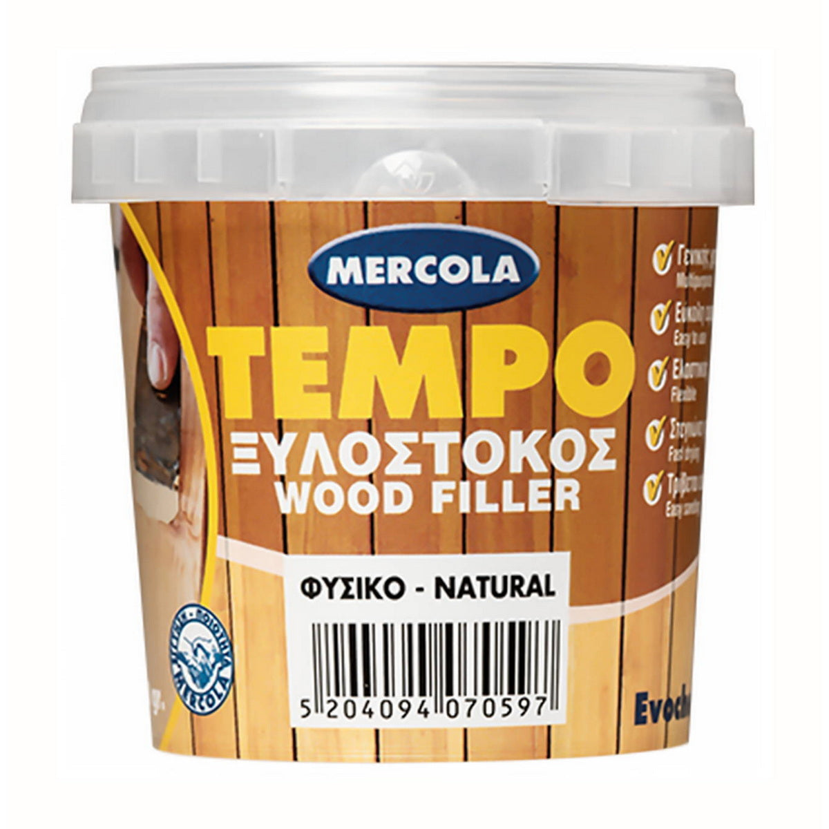 Mercola Tempo Wood Putty Ξυλόστοκος Νερού Έγχρωμος 200gr ΚΑΡΥΔΙΑ ΑΝΟΙΚΤΗ