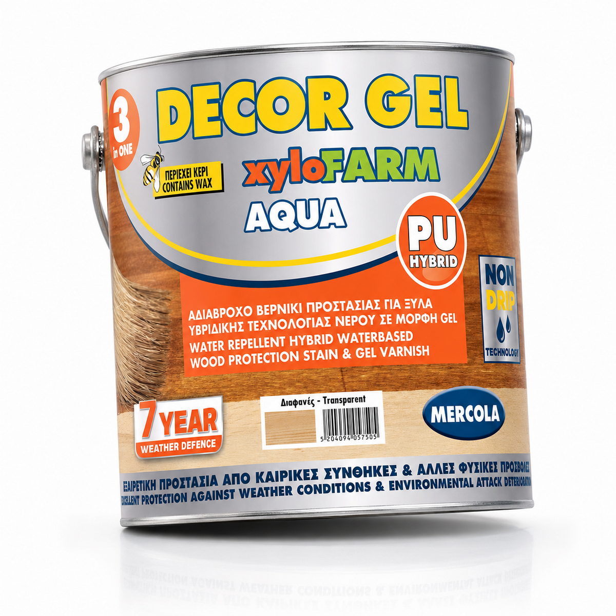 Mercola Xylofarm Aqua Gel Βερνίκι Εμποτισμού Ξύλου Υβριδικής Τεχνολογίας Πολυουρεθάνης Νερού GEL Γκρι