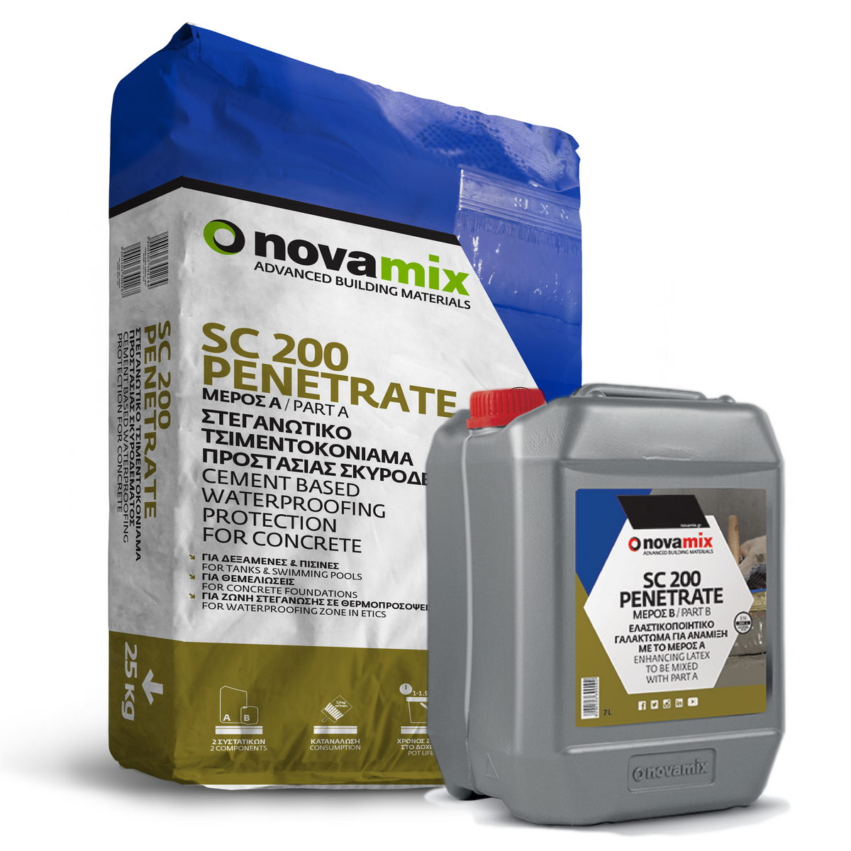 Novamix SC200 Penetrate Ελαστικό Τσιμεντοειδές Στεγανωτικό Κονίαμα Δύο Συστατικών ΛΕΥΚΟ