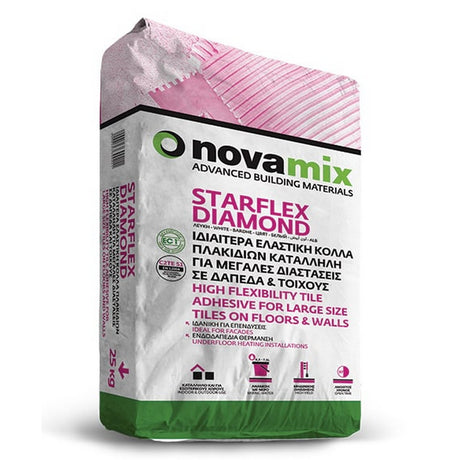 Novamix Starflex Diamond Ιδιαίτερα Ενισχυμένη - Ελαστική Κόλλα Λεπτού Στρώματος για Κεραμικά Πλακίδια και Γρανιτοπλακίδια C2TE S1 | Dagiopoulos.gr