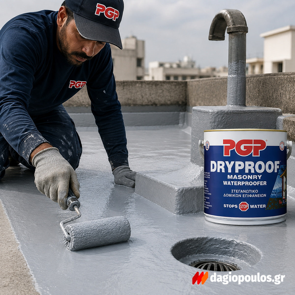 PGP Dryproof Masonry Waterproofer Επαλειφόμενο Μονωτικό Διαλύτου Εξωτερικής Εσωτερικής & Αρνητικής Υγρασίας ΓΚΡΙ