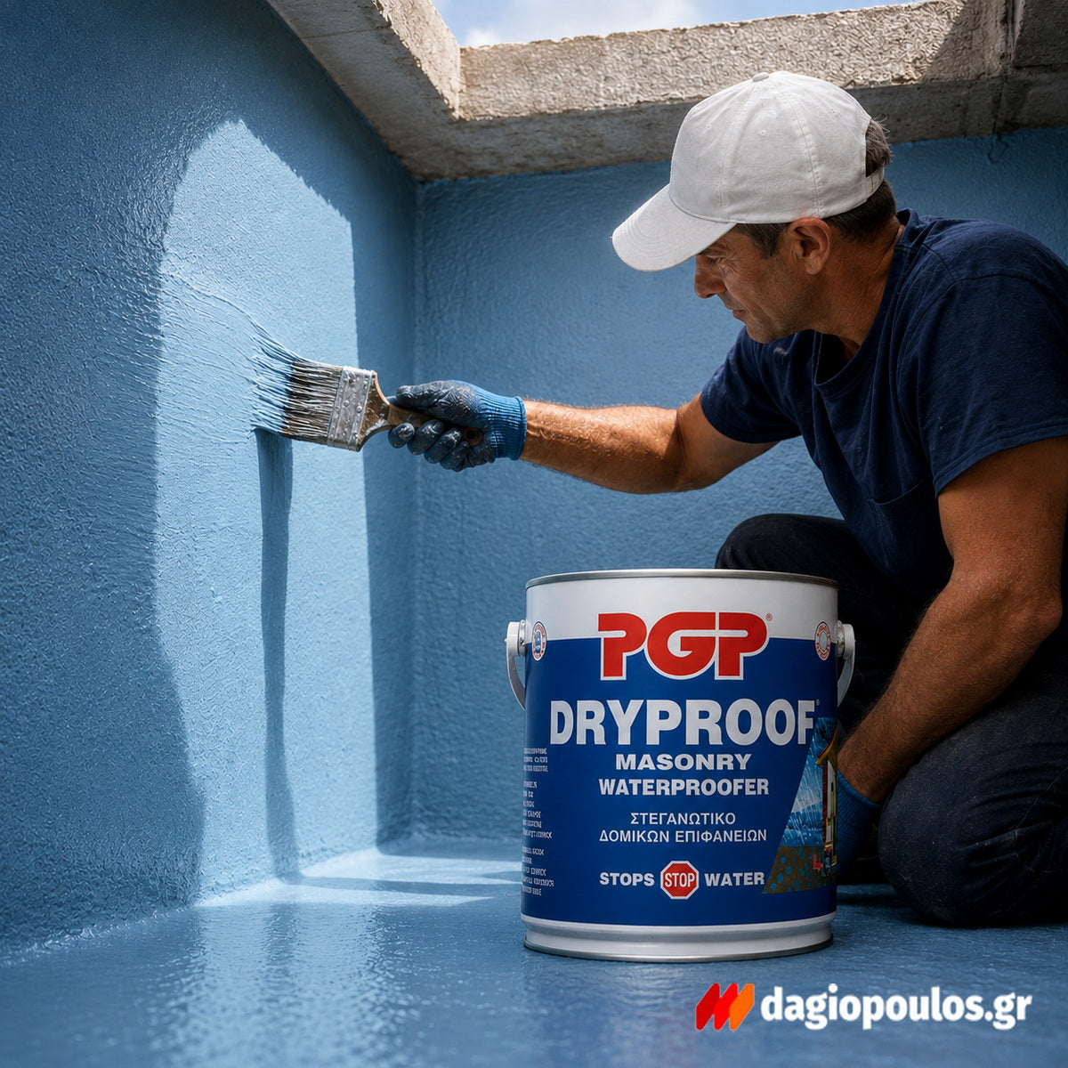 PGP Dryproof Masonry Waterproofer Επαλειφόμενο Μονωτικό Διαλύτου Εξωτερικής Εσωτερικής & Αρνητικής Υγρασίας ΓΑΛΑΖΙΟ