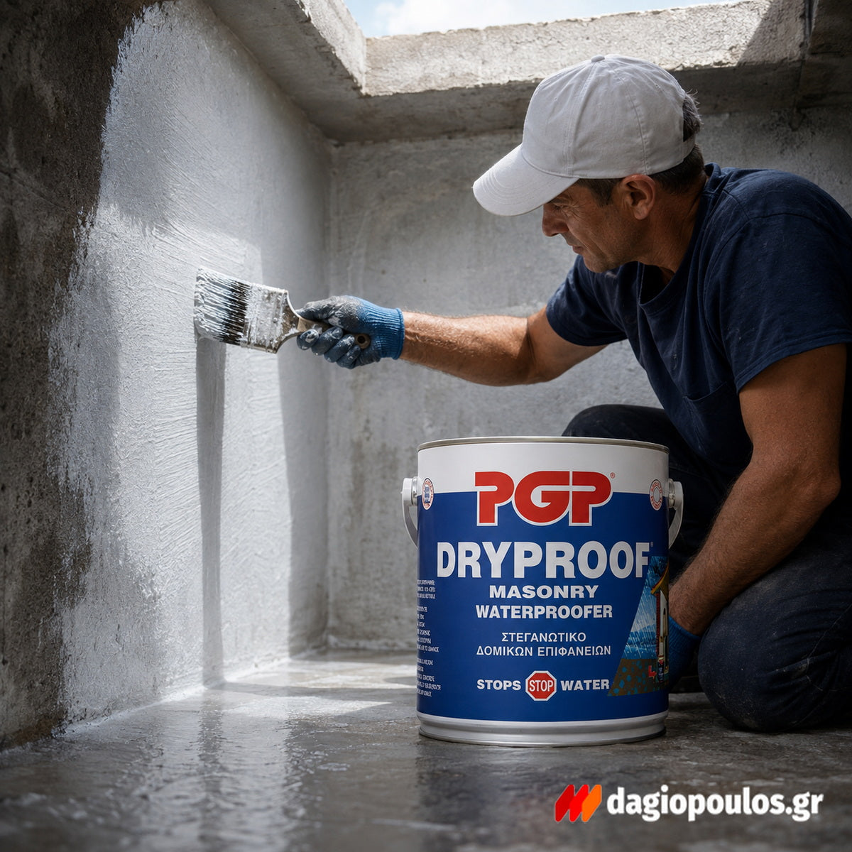 PGP Dryproof Masonry Waterproofer Επαλειφόμενο Μονωτικό Διαλύτου Εξωτερικής Εσωτερικής & Αρνητικής Υγρασίας ΓΚΡΙ