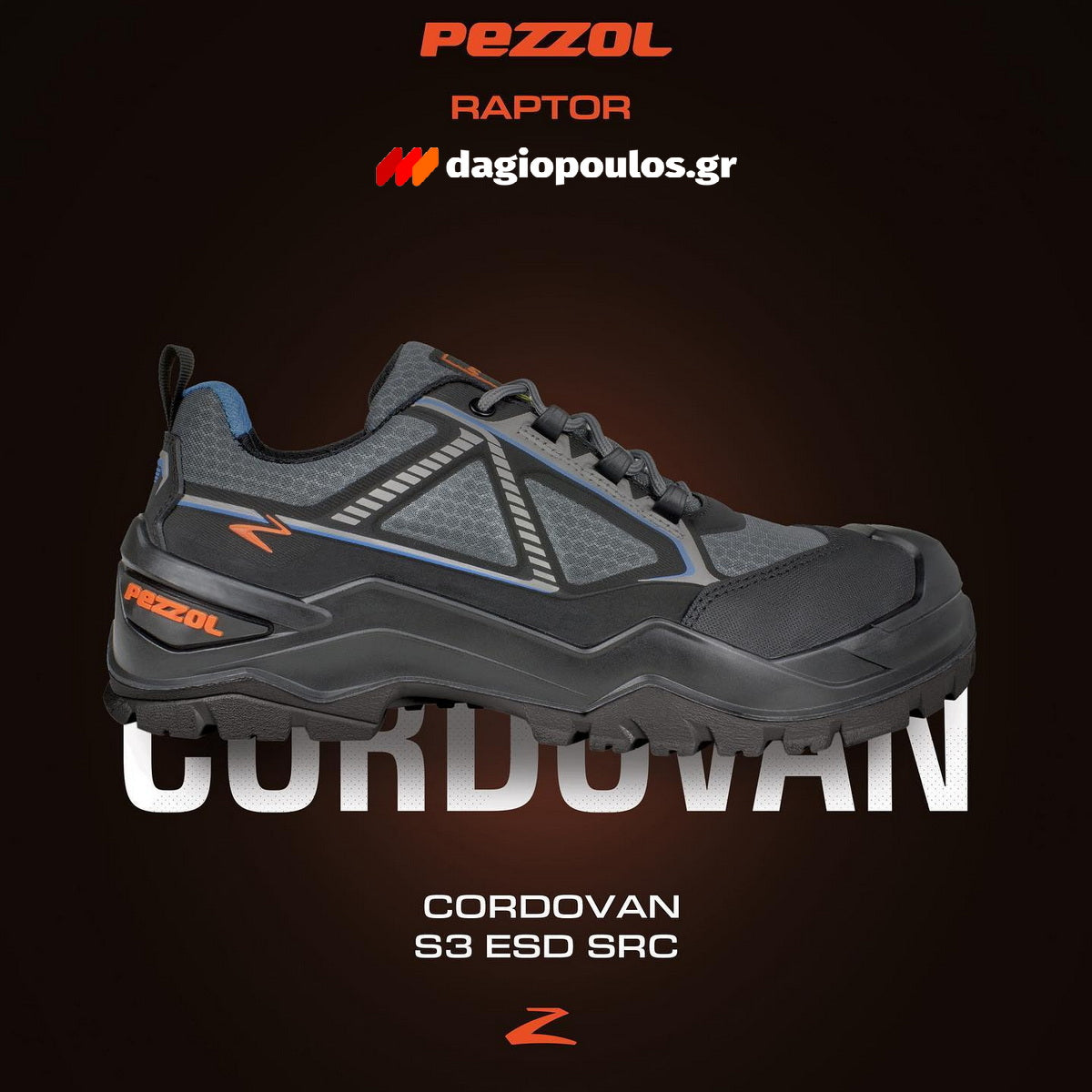Pezzol Cordovan S3 SRC ESD Παπούτσια Ασφαλείας Εργαζομένων Χαμηλά Με ΜΗ Μεταλλική Προστασία Ιταλίας