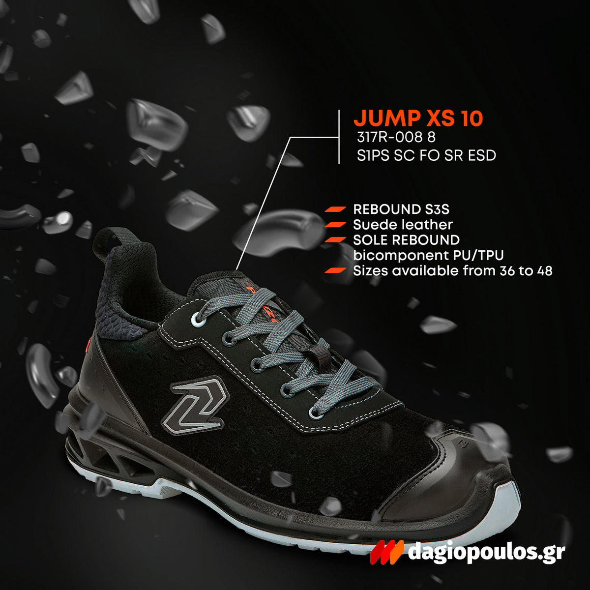 Pezzol JUMP XS 10 S1PS SC FO SR ESD Παπούτσια Ασφαλείας Εργαζομένων Χαμηλά Με Προστασία Ιταλίας