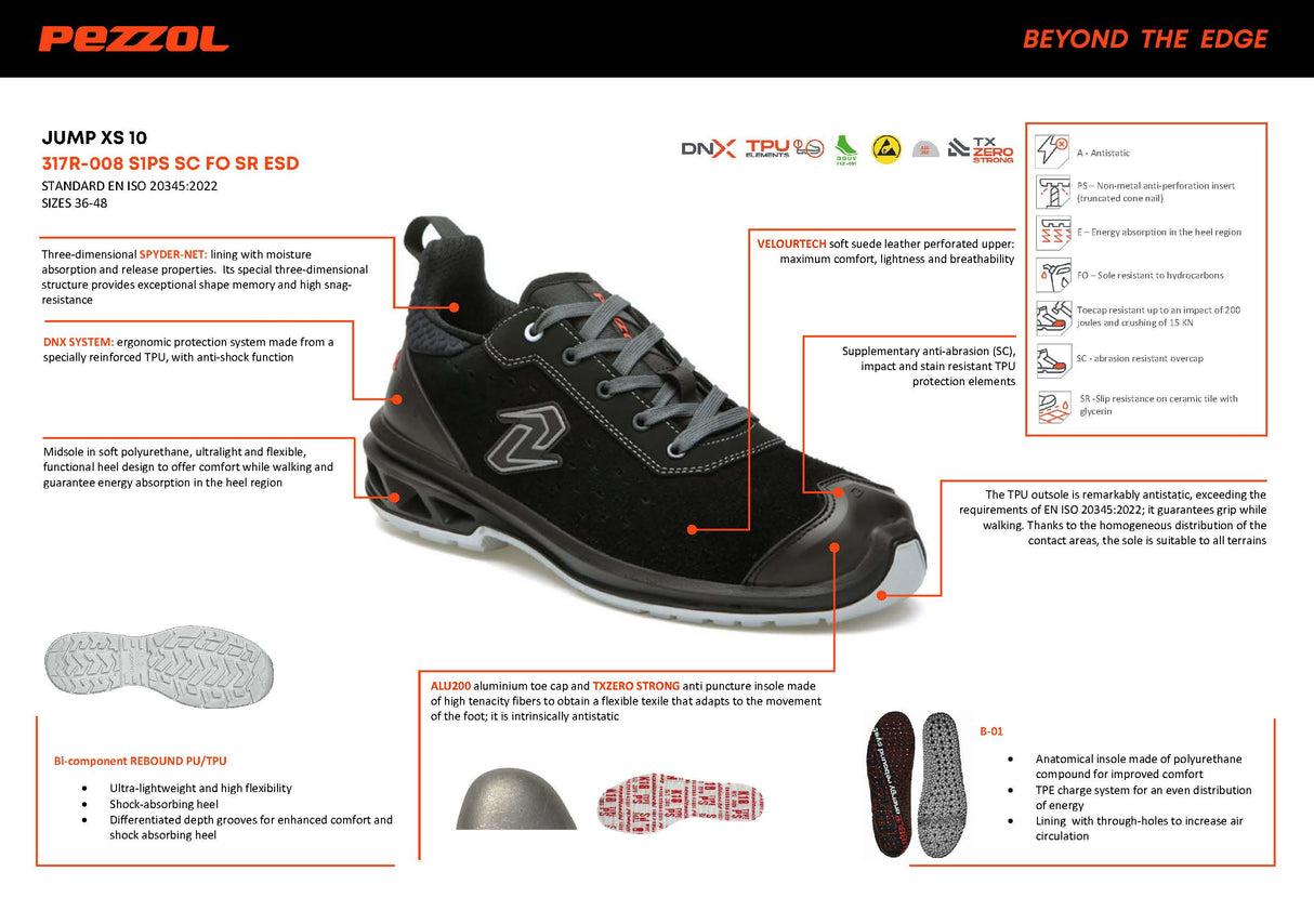 Pezzol JUMP XS 10 S1PS SC FO SR ESD Παπούτσια Ασφαλείας Εργαζομένων Χαμηλά Με Προστασία Ιταλίας