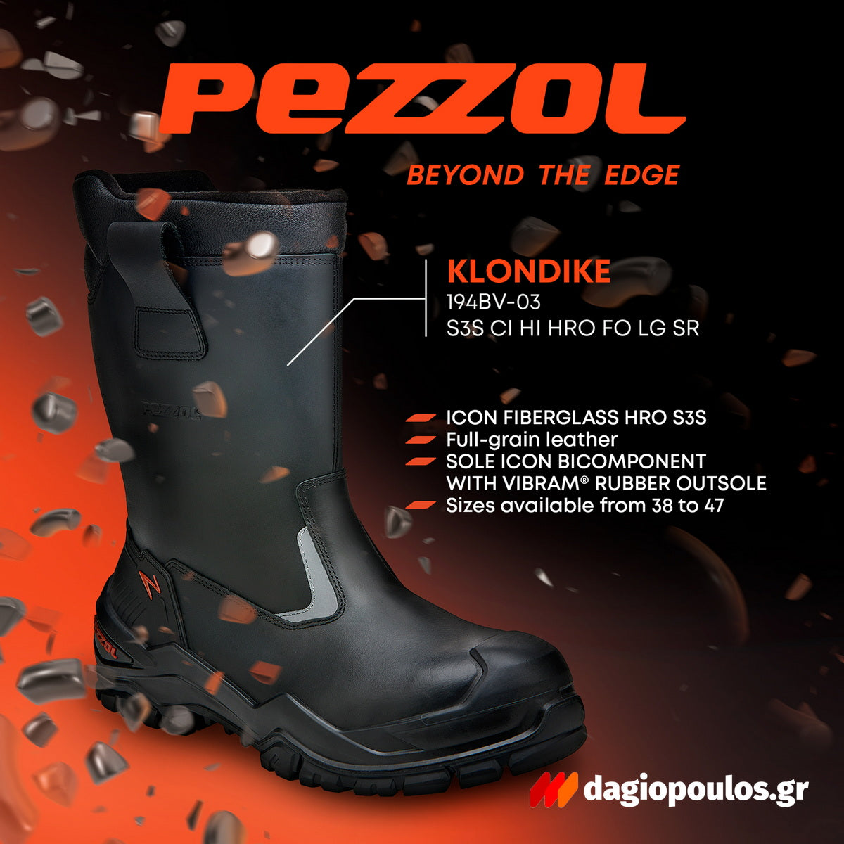 Pezzol Klondike S3S CI HI HRO FO LG SR Παπούτσια Προστασίας Εργαζομένων Μπότες Με ΜΗ Μεταλλική Προστασία