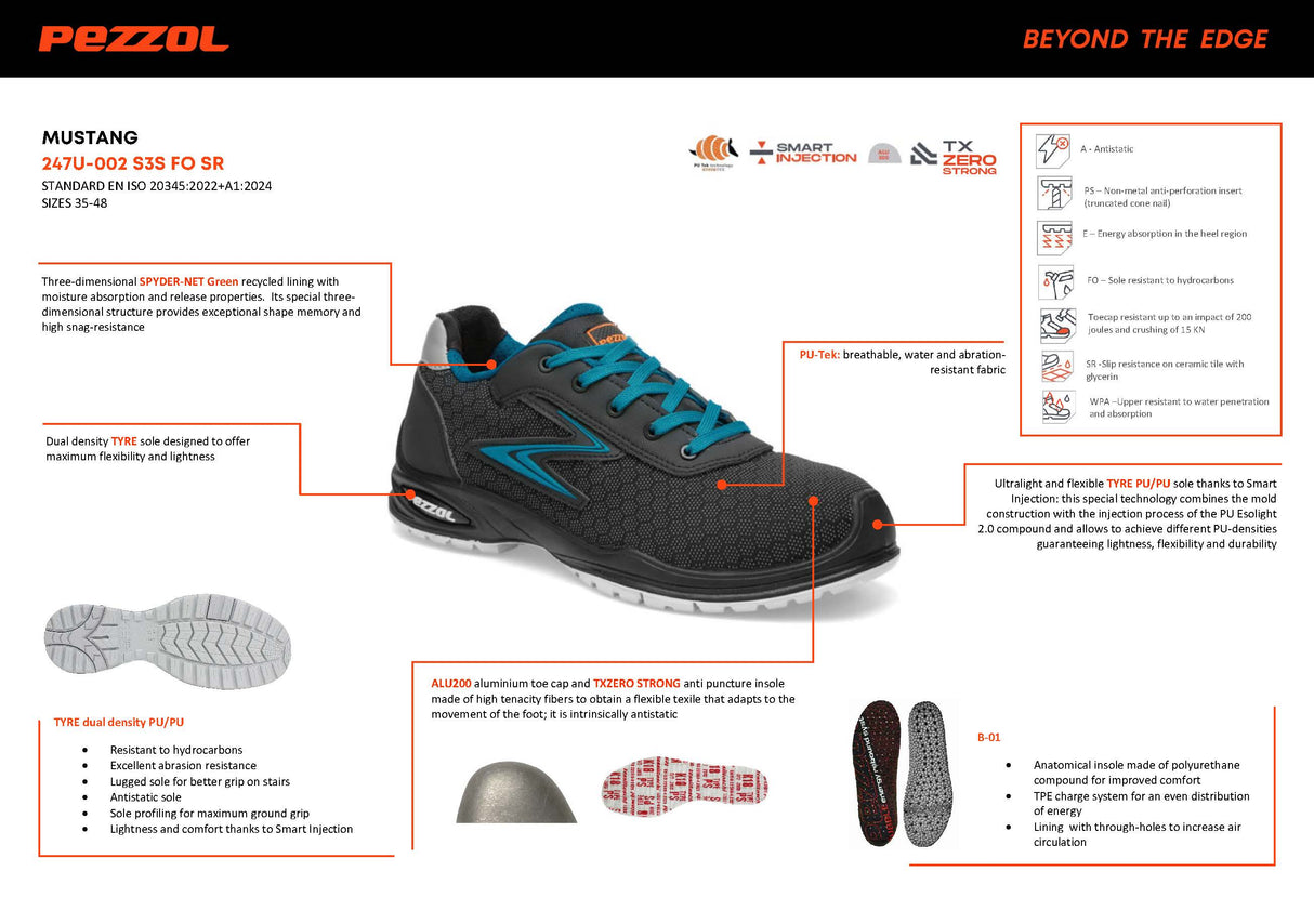 Pezzol Mustang S3S SRC WRU Παπούτσια Ασφαλείας Εργαζομένων Χαμηλά Με Προστασία Ιταλίας