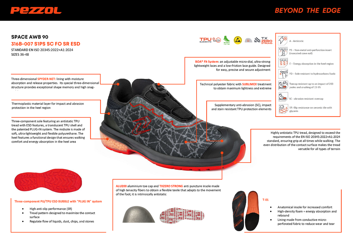 Pezzol Space AWB 90 S1PS SC FO SR ESD Παπούτσια Ασφαλείας Εργαζομένων Με Προστασία Ιταλίας
