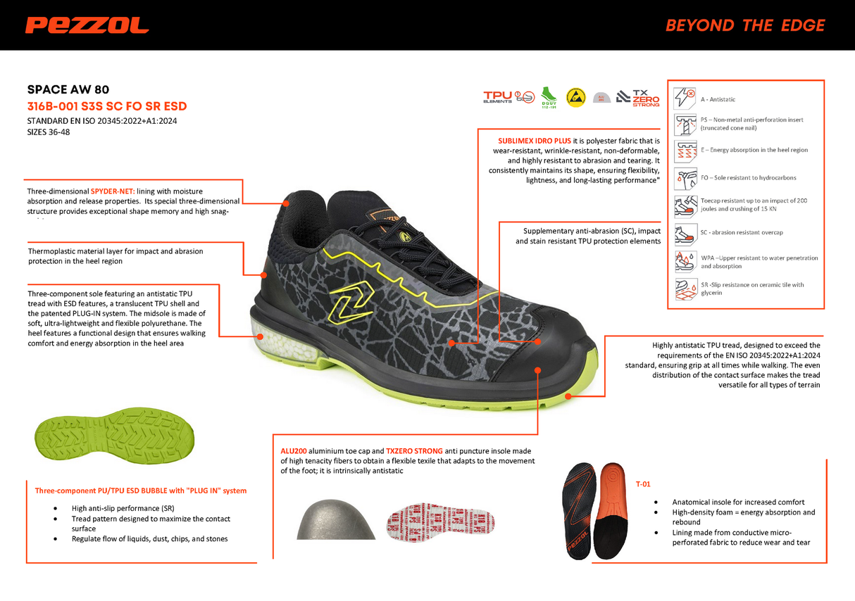 Pezzol Space AWB 80 S3S SC FO SR WPA ESD Παπούτσια Ασφαλείας Εργαζομένων Με Προστασία Ιταλίας