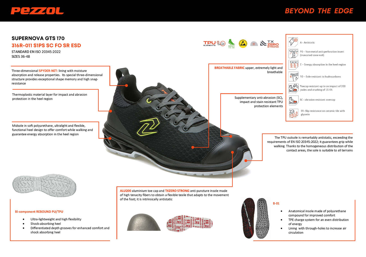 Pezzol Supernova GTS 170 S1PS SC FO SR ESD Παπούτσια Ασφαλείας Εργαζομένων Χαμηλά Με Προστασία Ιταλίας