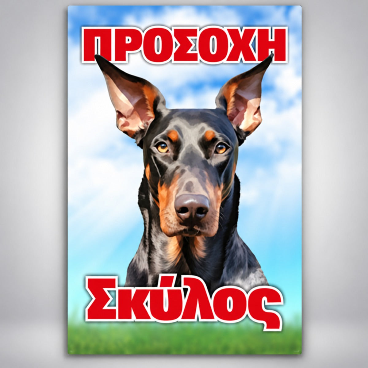 Πινακίδα Σήμανσης “ΠΡΟΣΟΧΗ ΣΚΥΛΟΣ – Ντόμπερμαν” PVC 200mm x 300mm – Έγχρωμο