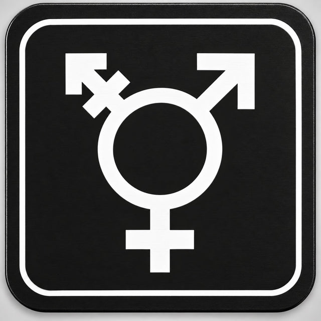 Πινακίδα Σήμανσης “WC ΟΥΔΕΤΕΡΟΥ ΦΥΛΟΥ ΜΕ ΕΜΒΛΗΜΑ” Plexiglass 110mm x 110mm – Μαύρο