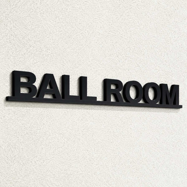 Ψηφιακή απεικόνιση επιγραφής BALL ROOM σε μαύρο ακρυλικό