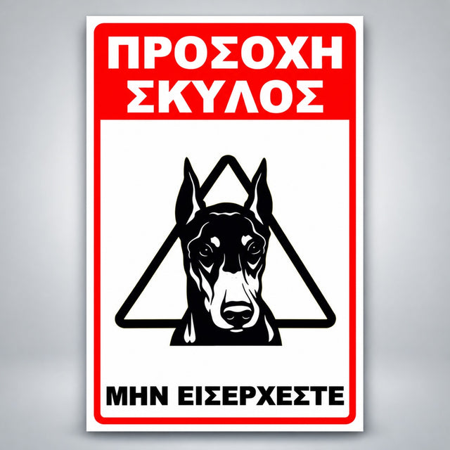 Πινακίδα Σήμανσης “ΠΡΟΣΟΧΗ ΣΚΥΛΟΣ – ΝΤΟΜΠΕΡΜΑΝ III” PVC 200mm x 300mm – Κόκκινο / Μαύρο / Λευκό