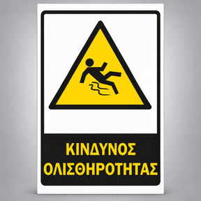Πινακίδα Σήμανσης “ΚΙΝΔΥΝΟΣ ΟΛΙΣΘΗΡΟΤΗΤΑΣ” Αντανακλαστική Αλουμίνιο 200mm x 300mm – Κίτρινο / Μαύρο / Λευκό