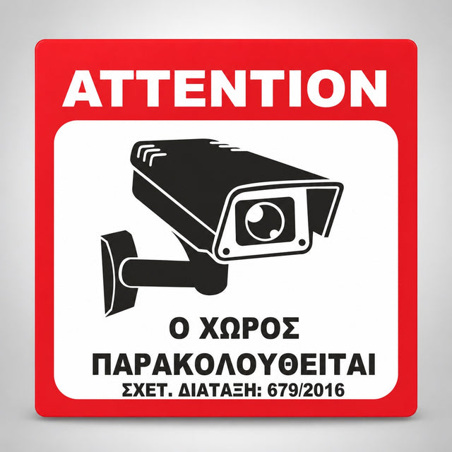 Πινακίδα Σήμανσης “Ο ΧΩΡΟΣ ΠΑΡΑΚΟΛΟΥΘΕΙΤΑΙ” Βινύλιο 150mm x 150mm – Κόκκινο / Λευκό / Μαύρο