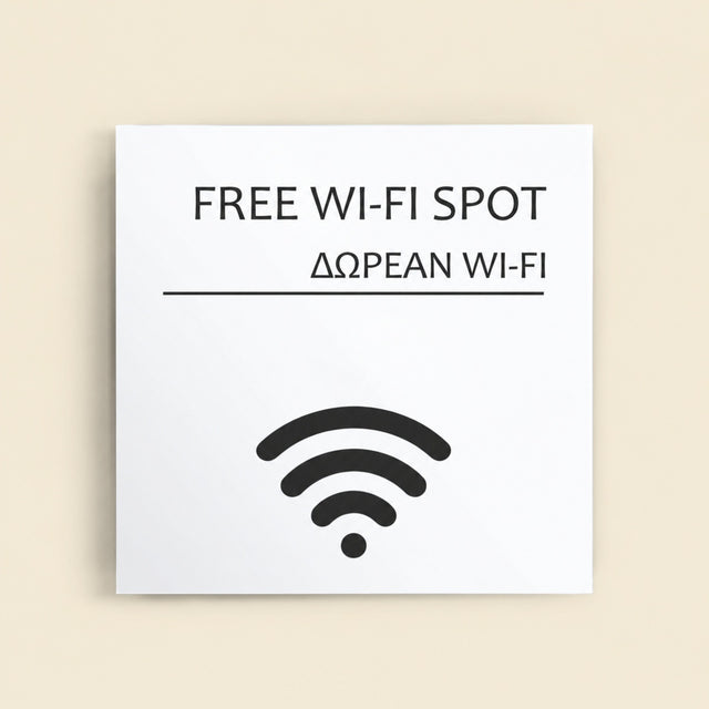 Πινακίδα Σήμανσης “ΔΩΡΕΑΝ WI-FI” Ακρυλικό 150mm x 150mm – Λευκό