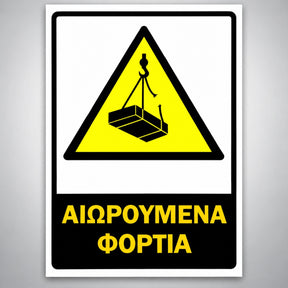 Πινακίδα Σήμανσης “ΑΙΩΡΟΥΜΕΝΑ ΦΟΡΤΙΑ” Αντανακλαστική PVC 200mm x 300mm – Κίτρινο / Μαύρο / Λευκό