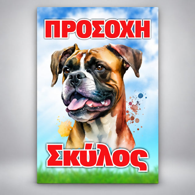 Πινακίδα Σήμανσης “ΠΡΟΣΟΧΗ ΣΚΥΛΟΣ – Μπόξερ” PVC 200mm x 300mm – Έγχρωμο