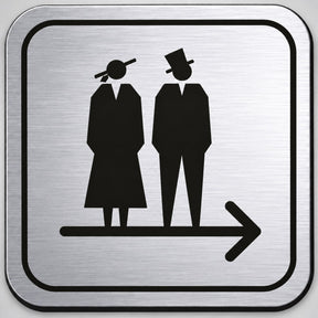 Πινακίδα Σήμανσης “WC ΜΕ ΒΕΛΟΣ ΔΕΞΙΑ” Plexiglass 110mm x 110mm – Ασημί