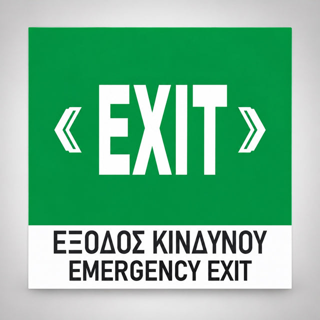 Πινακίδα Σήμανσης “ΕΞΟΔΟΣ ΚΙΝΔΥΝΟΥ ΜΕ ΔΙΠΛΑ ΒΕΛΗ” Βινύλιο 150mm x 150mm – Πράσινο – Λευκό