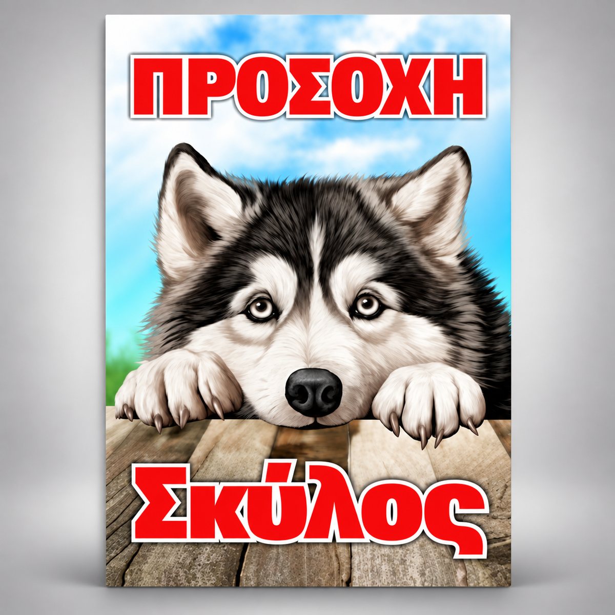 Πινακίδα Σήμανσης “ΠΡΟΣΟΧΗ ΣΚΥΛΟΣ – Χάσκι” Αλουμίνιο 200mm x 300mm – Έγχρωμο
