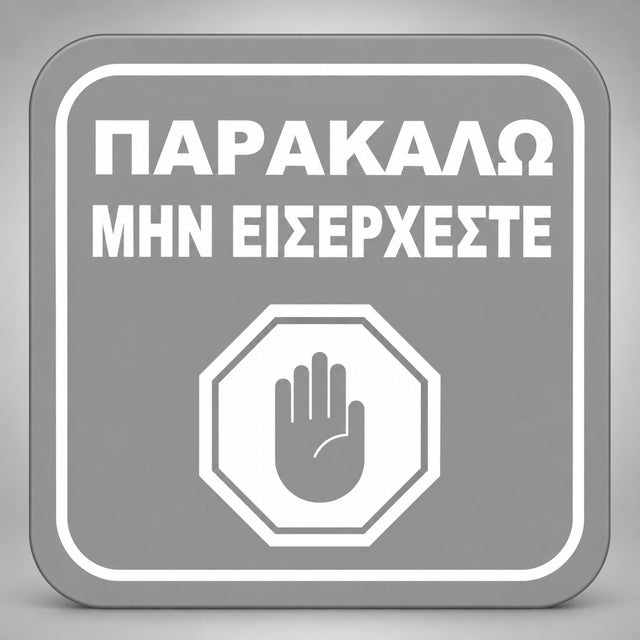 Πινακίδα Σήμανσης “ΠΑΡΑΚΑΛΩ ΜΗΝ ΕΙΣΕΡΧΕΣΤΕ” Plexiglass 110mm x 110mm – Γκρι