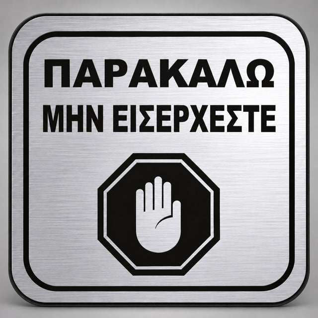 Πινακίδα Σήμανσης “ΠΑΡΑΚΑΛΩ ΜΗΝ ΕΙΣΕΡΧΕΣΤΕ” Plexiglass 110mm x 110mm – Ασημί