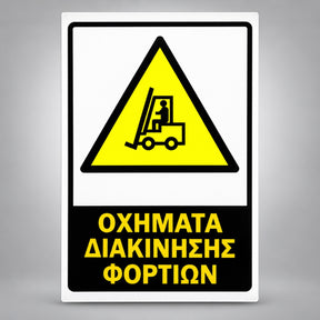 Πινακίδα Σήμανσης “ΟΧΗΜΑΤΑ ΔΙΑΚΙΝΗΣΗΣ ΦΟΡΤΙΩΝ” Αντανακλαστική PVC 200mm x 300mm – Κίτρινο / Μαύρο / Λευκό