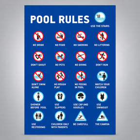 Πινακίδα Σήμανσης “ΚΑΝΟΝΕΣ ΠΙΣΙΝΑΣ – POOL RULES” PVC 500mm x 700mm – Μπλε / Πολύχρωμο