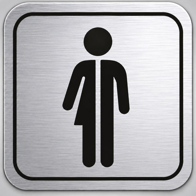 Πινακίδα Σήμανσης “WC ΟΥΔΕΤΕΡΟΥ ΦΥΛΟΥ ΜΕ ΣΥΜΒΟΛΟ” Plexiglass 110mm x 110mm – Ασημί