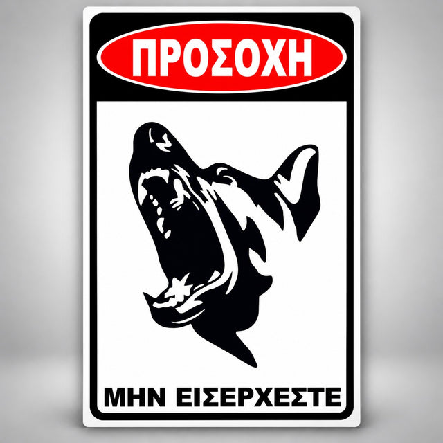 Πινακίδα Σήμανσης “ΠΡΟΣΟΧΗ ΣΚΥΛΟΣ – ΛΥΚΟΣΚΥΛΟ VII” Αλουμίνιο 200mm x 300mm – Μαύρο / Λευκό / Κόκκινο