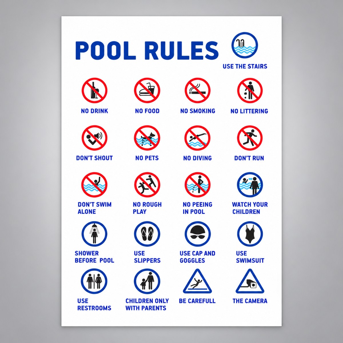 Πινακίδα Σήμανσης “ΚΑΝΟΝΕΣ ΠΙΣΙΝΑΣ – POOL RULES” Αλουμίνιο 500mm x 700mm – Λευκό / Πολύχρωμο